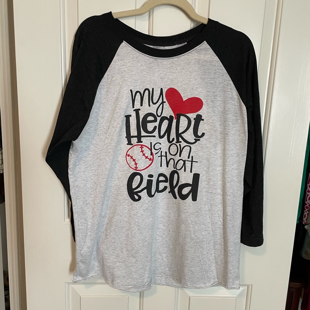 Baseball mom T-shirt large black and gray.
